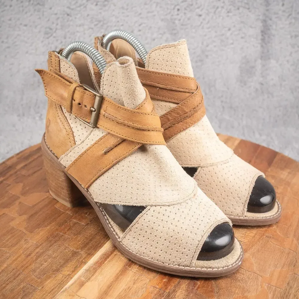 Roan Bed Stü Natali Peep Toe‎ Booties - Size 5 , Genuine Leather, 2.5